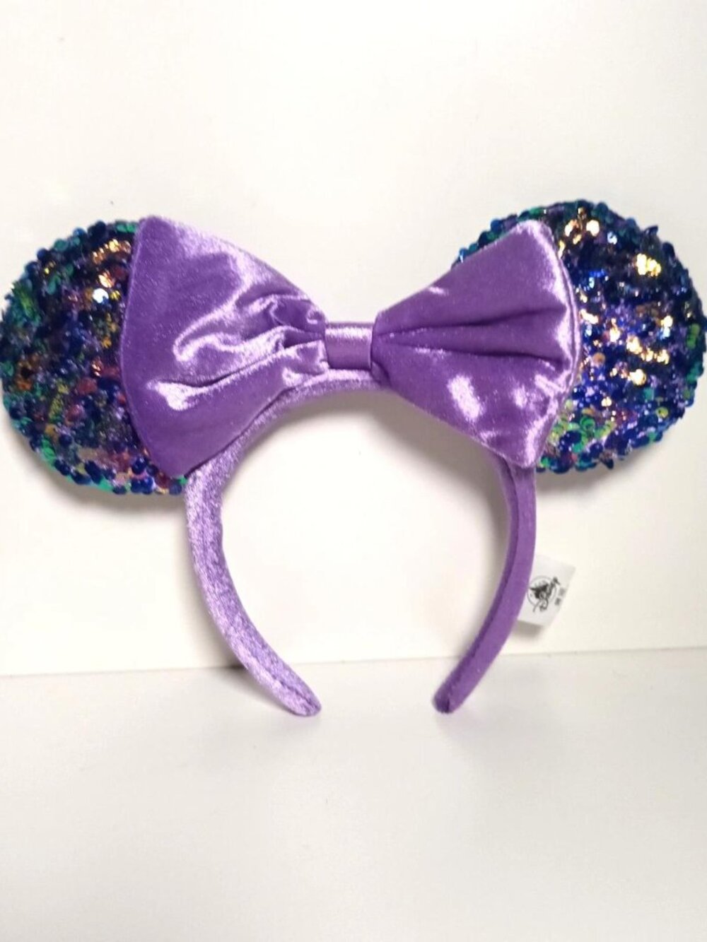 Disney Parks Amethyst Purple Sequin Minnie Mouse Ears Headband Velour Bow